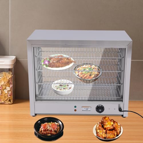 4 Etagen Warmhaltevitrine Heiße Theke Gastro SpeisenwäRmer, 220V 800W Warmhaltevitrine Wärmetheke 30-85 ℃ Einstellbare Temperatur, Aufsatzvitrine Warmhaltetheke Heißtheke für Bäckereien, Cafés, Imbiss