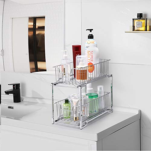 Simple Trending Stackable 2-Tier Under Sink Cabinet Organizer With Sliding Storage Drawer, Chrome #TOP5