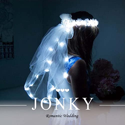 Jonky 2 Tier Led Bride Wedding Veil White Light Up Pencil Edge Bridal Veils With Hair Clip Glowing Party Club Statement Headpieces For Women(Warm) #TOP6