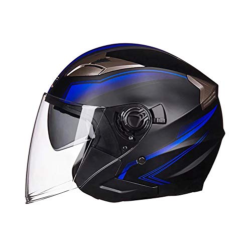 SanQing Casque de Moto, Open-Face Moto Racing Jet Casque Adulte Casque de Motocross Tout-Terrain Double visière Personnalité de la Mode pour Hommes Femmes,Blue,XL Cover