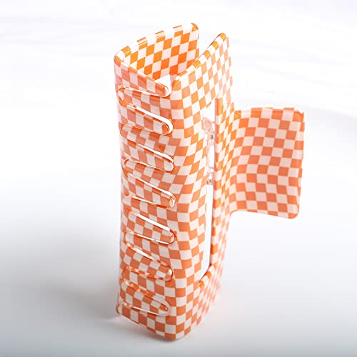 Checkered Hair Claw Clips,Pack Of 1,Vintage Checkered Claw Clips Cellulose Acetate Banana Clips,Nonslip Banana Hair Clamp For Women Girls (Orange,L) #TOP7