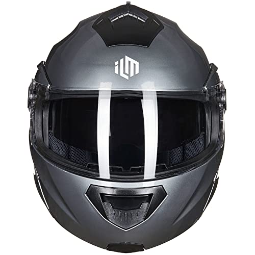 Ilm Motorcycle Helmets For Adults Dual Visor Enlarged Air Vents Modular Full Face Cascos Para Motos Men Women Dot Model Dp998(Silver, Large) #TOP6