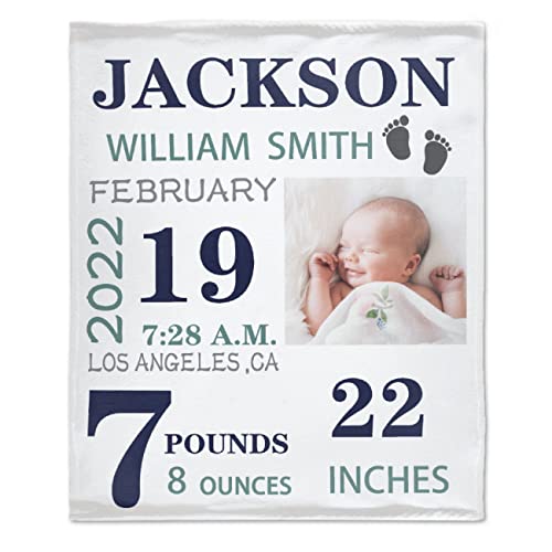 Personalized Baby Blanket with Birth Information for Boys and Girls, Customized Name Blanket from Baby's Name Birth Time Date, Gift for New Mom Dad Granddaughter Grandson Grandparents 40