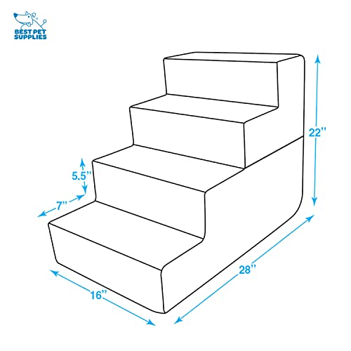 Image of Best Pet Supplies Dog Stairs & Steps - Foam Steps for Small Dogs & Cats, Non-Slip Indoor Balanced Pet Step Support, Dog Ramp, No Assembly, Ash Gray Linen, Foldable 4-Step (22-inch Height)