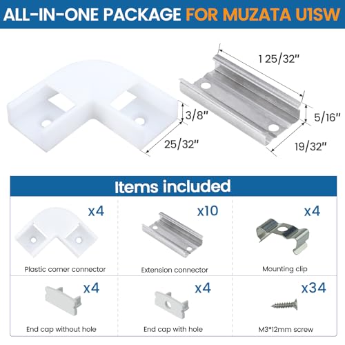 Image of Muzata White Corner Connector Kit for LED Channel L Shape Connectors fit Muzata U1SW Series LED Aluminum Channel Easy Install Accessories LC23 WW