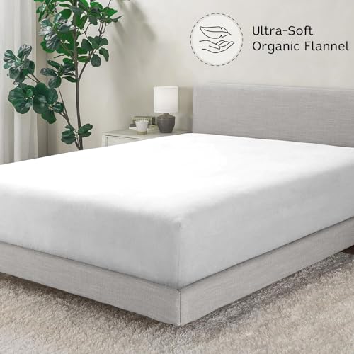 Image of Briarwood Home Extra Deep Fitted Sheet 100% Organic Cotton Flannel, Breathable, Anti-Slip, Shrink-Resistant, Wrinkle-Free, Double-Stitched, Fits Deep Mattresses, White, King