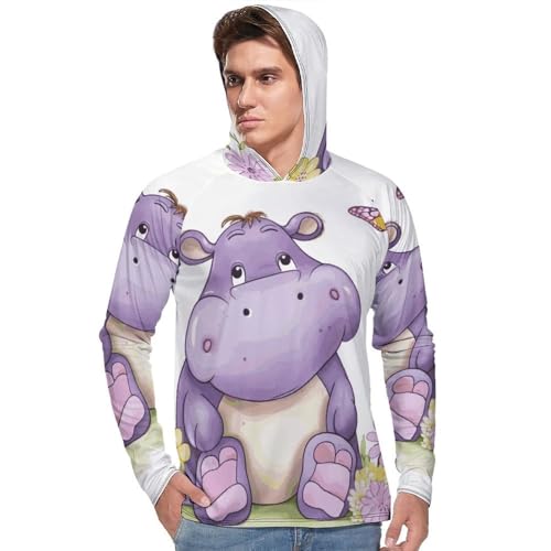 Mens UPF 50+ Sun Protection Hoodie Rash Guard Long Sleeve Sun Shirt Hiking Butterfly and Hippo Fishing Hoodie-2