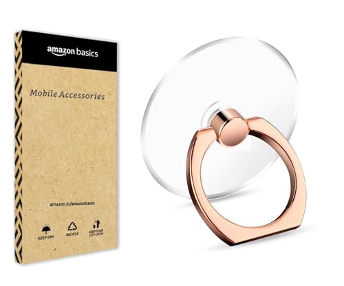Image of amazon basics Transparent Phone Ring Stand Holder Mobile Phone Ring Holder Finger Grip 360 Degree Rotation (Rose Gold Round)