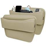 DewyLeaf Car Seat Gap Filler Organizer,2 Pack Leather Car Seat Organizer and Storage for Front Seats, Interior Car Accessories for Phones, Glasses, Keys, Cards (Beige, 2 Pack)