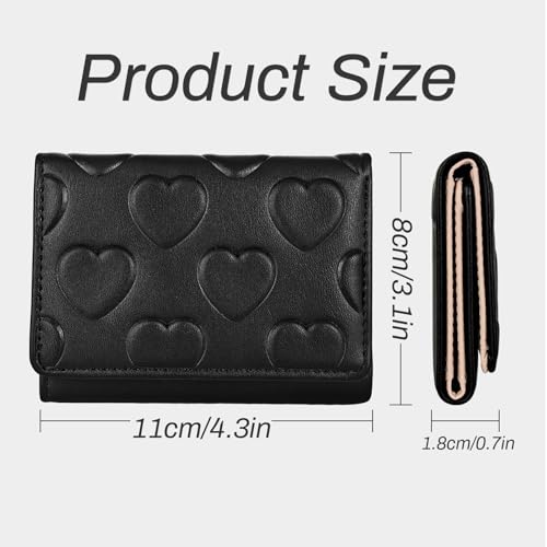 Women Wallet, PU Credit Card Holder with Heart-shaped Pendant, Cute Women's Credit Card Wallet for Shopping, Dating, Travel (Black)3