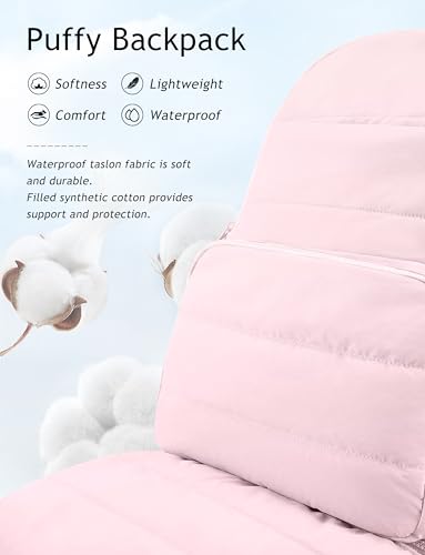 Image of Uselike Travel Backpack for Women, 15.6 Inch Laptop Backpack, Quilted College Bookbag, Cute Work Backpacks, Water Resistant (Light Pink)