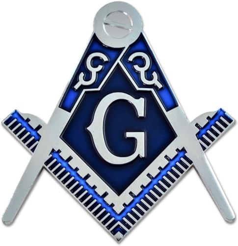 Image of Generic Square & Compass Masonic Auto Emblem Silver & Blue 3'' Tall