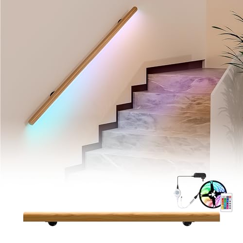 DRKSBesto LED Stair Handrail 3.3FT, Wooden handrails for Indoor Stairs with Non-Slip Design, Modern Stair Railing for Home, Garden, Corridor, Lofts, Kindergarten Guardrail