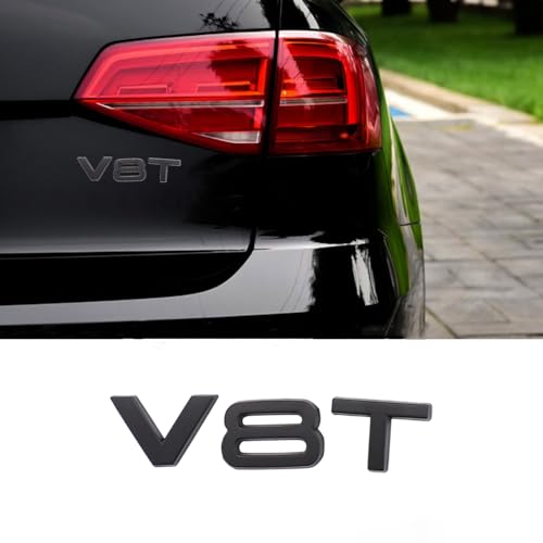 Image of V8T Emblem 3D Metal Badge Car Hood Truck Door Side Rear Trunk Emblem Sticker Decals for RS Sline V8T S3 S4 S5 S6 S7 S8 A4L A5 A6L A3 A4 A7 Q3 Q5 Q7 (Black)
