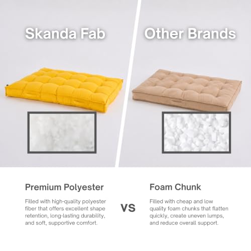 Image of SKANDA FAB Low Seating Cushion -100% Cotton Twill, Hand-Plotted Microfiber Filling, Floor Cushion with 2 Back Support Cushions - Ideal for Living Room, Balcony, Lounge- 80x120 Yellow (Pack of 1)