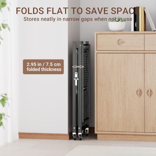 Image of black leopard 3-Tier Foldable Metal Storage Shelf with Wheels, Black | Foldable Design; 85 lb Capacity per Shelf; Preassembled Frame; Lockable Casters; Reinforced Metal Construction