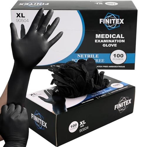 Image of FINITEX Black Nitrile Disposable Medical Exam Gloves 6.3mil Food Cleaning