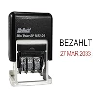 Datumsstempel mit Standardtext BEZAHLT und Datum, Dual-Farben Stempel für Bürobedarf, Bänderlaufzeit 12 Jahre(2024-2035), Schrifthöhe 4,8 mm, 4 mm Kissen rot/schwarz Eingang