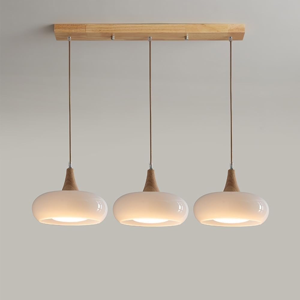 Hertl 3-Lights Mid Century Pendant Light Orange Glass Dome Shade Vintage Farmhouse Hanging Lamp White Milk Glass Chandelier for Dinning Room Table Bedroom Coffee Restaurant Living Room (Color : White
