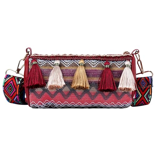 Sac à bandoulière Boston ethnique avec sangle géométrique