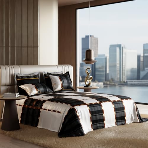 Image of Stoa Paris 300TC UltraSatin Super Size Bedsheet with 4 Pillow Covers, 274cm x 274cm Ideal for King & Double Bed, Gentle on Skin & Hair, Fade & Wrinkle Resistant, Quick Dry, Baroque - Black-Grey