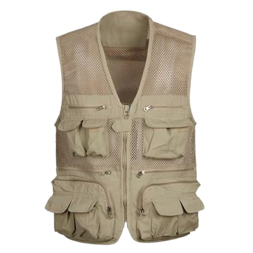 Chaleco de pesca de algodón para hombre con multibolsillos de malla