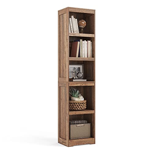 LINSY HOME 5-Shelf Bookcase, Narrow Bookshelves Floor Standing Display Storage Shelves 68 in Tall Bookcase Home Decor Furniture for Home Office, Living Room, Bed Room - Dark Brown