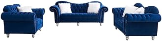 Modern Classic Sofa Couch Fabric & Valvet Tufted Chesterfield Sofa Living Room and Office (Trendy Blue 3+2+1)