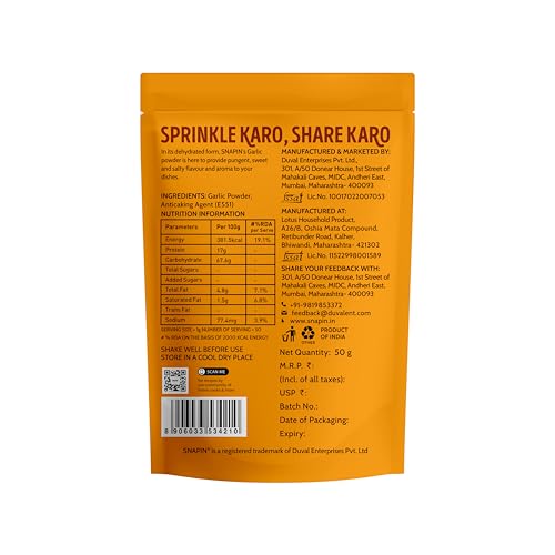 Image of Snapin Garlic Powder 50 gm | Lehsun Powder 50 gm | Ready to use in pouch | Instant Ready to use Garlic Powder | Ideal for Cooking, Baking & Seasoning