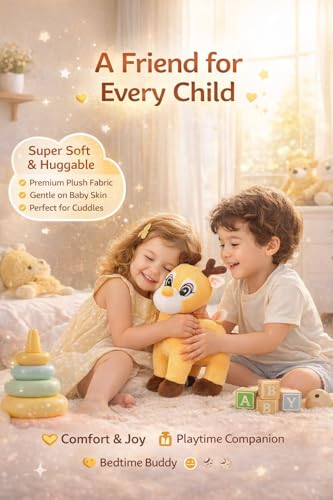 Image of EITHEO Deer Stuffed Plush Soft Toy 30 cm, Cute Teddy Bear Style Animal for Kids Boys Girls, Baby Soft Toys Gift for Birthday, Baby Shower & Special Occasions (Yellow)