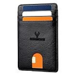 URBAN CREW Slim Leather Card Holder Wallet for Men – RFID Blocking Front Pocket Wallet, Minimalist Design for Credit Cards, Cash & Travel (Black)