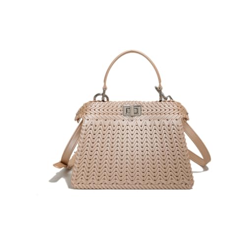 Handmade Woven PVC Square Handbag for Women, Top Handle Fashion Crossbody Clutch Tote, Large Travel Beach Shoulder Hobo Bag