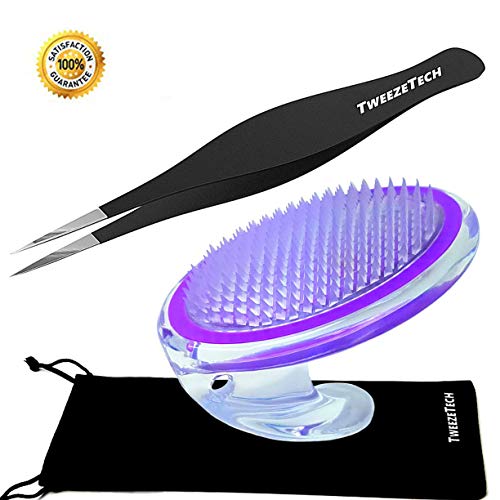 Exfoliating Brush and Tweezers to Treat and Prevent Razor Bumps and Ingrown Hairs - Eliminate Shaving Irritation for Face, Armpit, Legs, Neck, Bikini Line - Silky Smooth Skin - Men and Women - Purple