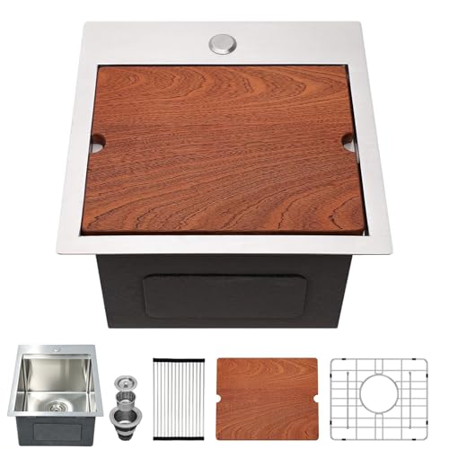 Kichae 15" Drop In Kitchen Sink, single bowl, stainless steel workstation