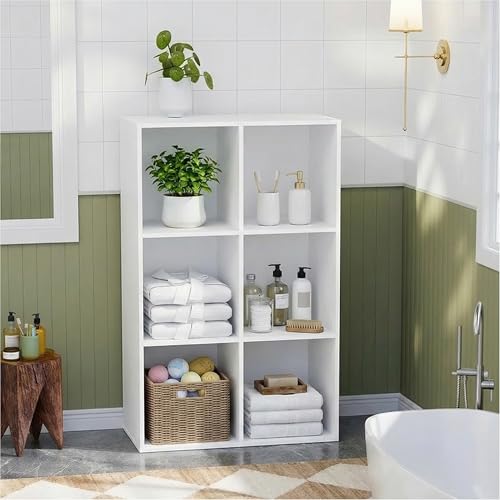 Image of HealSmart 6 Cube Storage Organizer, 3 Tier Stackable Bookshelf, Open Cube Bookshelf with 3 Removable Back Panels, Suitable for Living Room, Bedroom, Home Office, 36 inch L X 11.6 inch W X 24 inch H, White