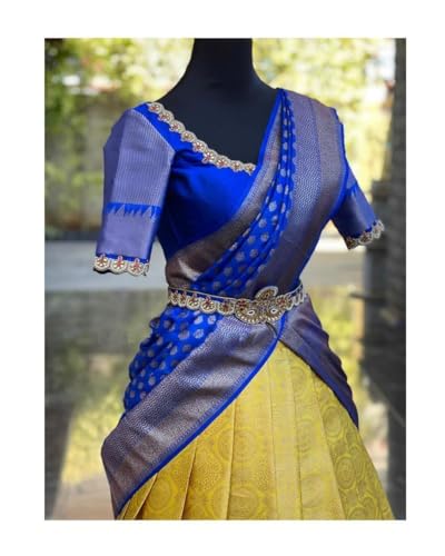Image of ZITON Women's Indian Traditional Kanjivaram Silk Pure Weaving Lehenga Choli Along With Dupatta And Blouse Piece, Half Saree (Unstitched)