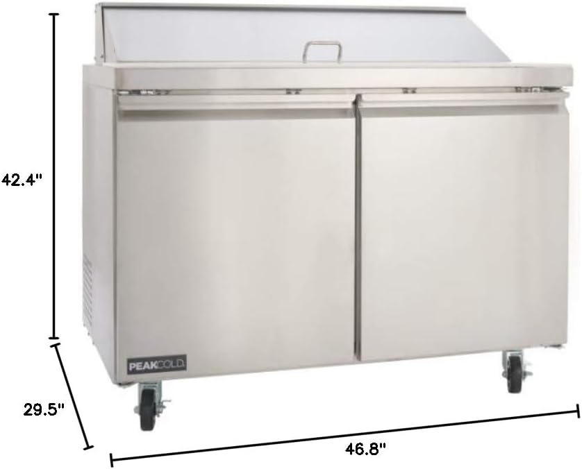 PEAKCOLD 2 Door Stainless Steel Sandwich Salad Prep Table - Refrigerated Work Station; 48" W