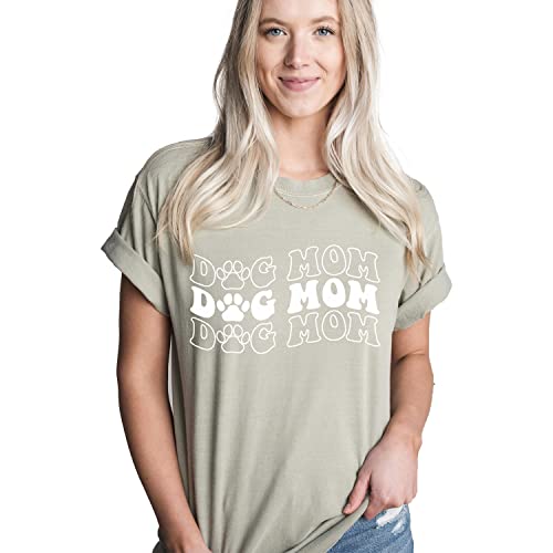Verita Culture Dog Mama Shirts For Women Funny Dog Paw Print Graphic T Shirt Casual Letter Short Sleeve Mama Tee Tops Dog Mom Extend Font Garment Dyed Shirt thumb #4