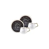 KARACA Boa 2 Personen Kaffeetassen-Set 90 ml, Porzellan, Dekorative Kaffee, Robuste Mokkatasse, Dicker Trinkrand, Espressotassen