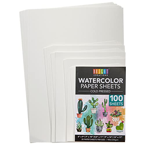 100 Sheets Cold Pressed Watercolor Paper for Artists, Students & Beginners Art Painting (5 Sizes)