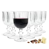 Sendez Juego de 6 copas de vino ranuradas de cristal, 370 ml, para vino tinto y vino blanco, diseño elegante, apto para lavavajillas
