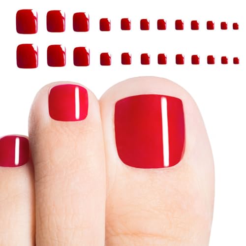 24 Uñas para pegar en las uñas, uñas postizas, para pegar uñas postizas, uñas postizas, para pegar uñas postizas, uñas de los pies para pegar para mujeres y niñas (rojo)