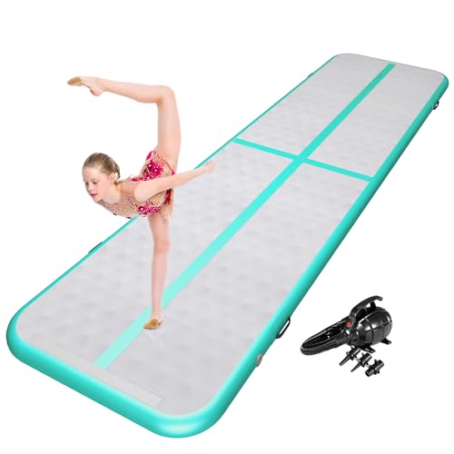 ZENOVA Inflatable Gymnastics Mat 13 x 3.3FT Tumble Track 4 inches Thickness for Home Use Tumbling, Training, Cheerleading,Yoga,Water with Pump (13x3.3FT Green)