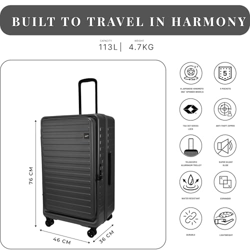 Image of F Gear Windsor Large 76cm German Makrolon Polycarbonate|Japanese Hinomoto Wheel|Front-Opening Trunk-Style Hard Luggage|Check-in Suitcase Travel|Laptop sleeve, Expandable, Anti-Theft Zipper| Steel Grey