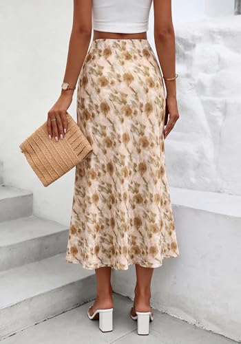 Image of BTFBM Satin Skirts for Women Trendy 2026 Summer Fall | High Waisted A-Line Leopard Print,Floral Print, Business Casual,Cocktail,Wedding Guest,Long Silk Midi Skirt