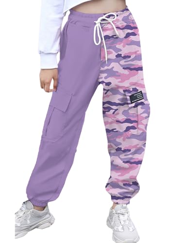 Image of Cromoncent Girls&Womens Cargo Pants Elastic Waist Lightweight Outdoor Jogger Pants, 6 Years - XX-Large