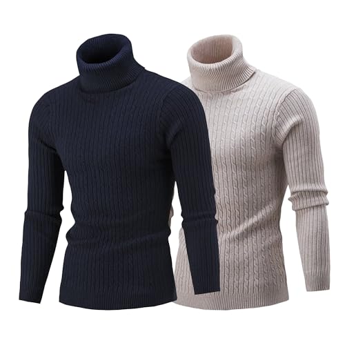 Maiyifu-GJ 2 Pack Men's Pullover Sweaters Slim Fit Basic Turtleneck Sweater Lightweight Long Sleeve Thermal Underwear Tops
