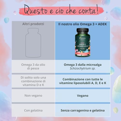 Omega 3 VEGAN | + Vitamina D3, K2, E, A | DHA + EPA | con olio di alghe Premium Life’s™ OMEGA Pressato a Freddo | Vitamine ADEK | 60 capsule vegane | Vegavero® - 4