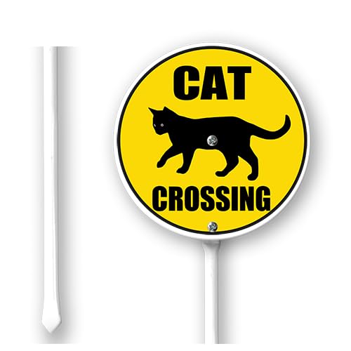 Horienteeon Cat Crossing Yard Sign Cat Crossing Sign With Stake Animal Pet Slow Down Yard Sign Round Aluminium 9.2inch Security Neighbor Garden Porch Farmhouse Ranch Zoo Farm Courtyard