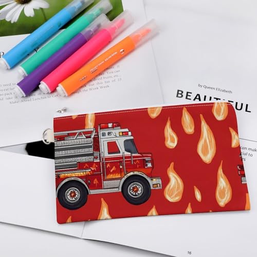 Firefighter Fire Trucks Fashion Coin Purse Change Makeup Bag Canvas Pencil Pouch Travel4